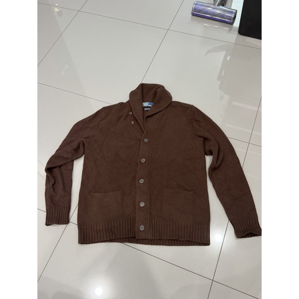 Vintage Polo Ralph Lauren Wool-Cashmere Hybrid Shawl Brown Cardigan Men's L READ
